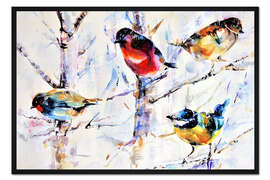 Gerahmter Kunstdruck Vögel auf Zweigen