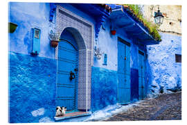 Acrylglasbild Blaue Tür in Chefchaouen, Marokko