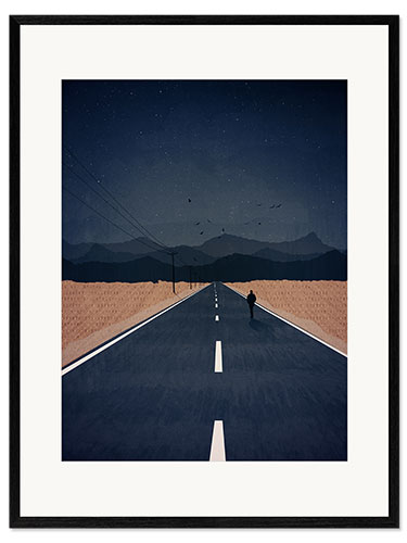 Ingelijste kunstdruk Lonely Road to the Mountains