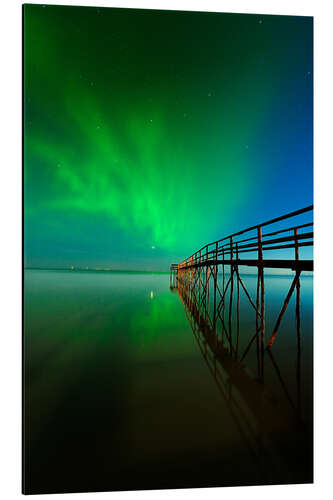 Aluminium print Northern Lights reflected in Lake Winnipeg