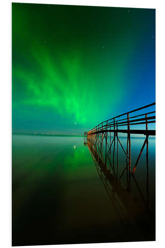 Foam board print Northern Lights reflected in Lake Winnipeg