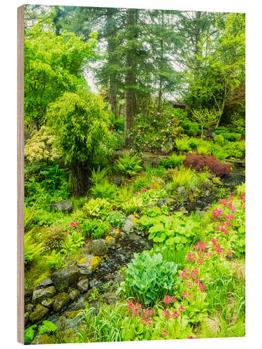 Wood print Japanese garden with brook