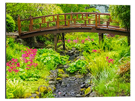 Stampa su alluminio Giardino giapponese con ruscello e ponte