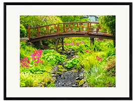 Impressão artística com moldura Jardim japonês com brook e ponte