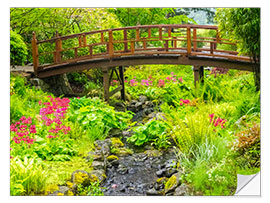 Självhäftande poster Japanese garden with brook and bridge