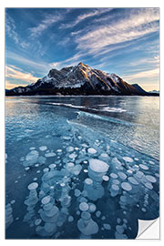Wall sticker Ice bubbles in the lake at sunset