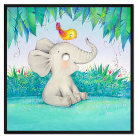 Gerahmter Kunstdruck Elefant mit kleinem Freund