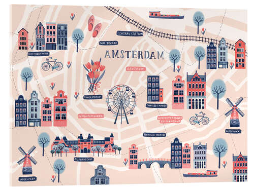 Stampa su vetro acrilico Mappa di Amsterdam