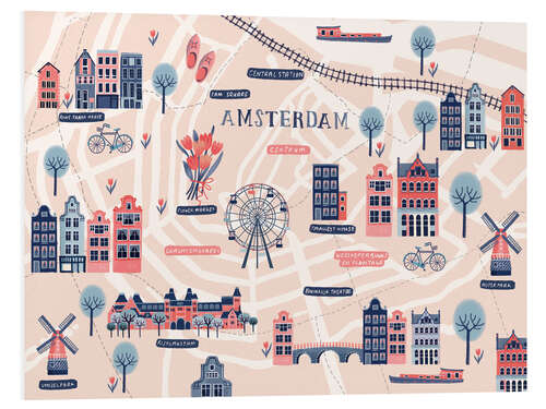 Foam board print Map of Amsterdam