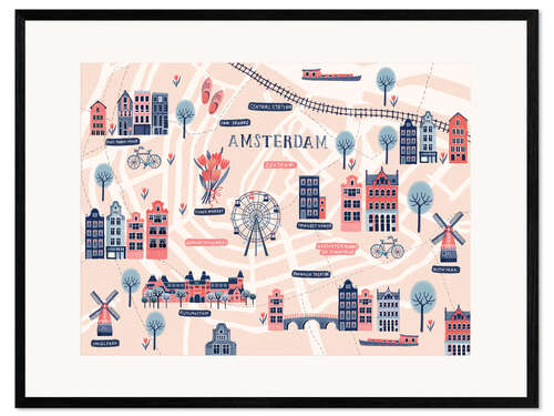 Kehystetty taidepainatus Map of Amsterdam