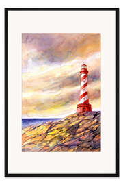 Gerahmter Kunstdruck Leuchtturm auf den Klippen