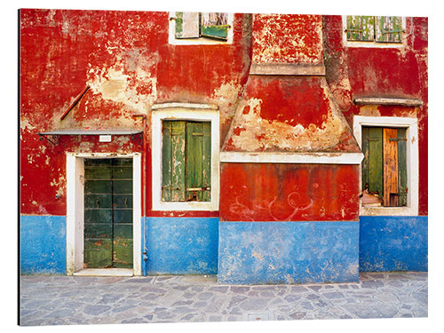 Tableau en aluminium Burano, fenêtres et murs décrépis