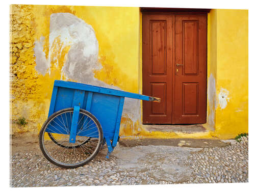 Obraz na szkle akrylowym House with blue cart