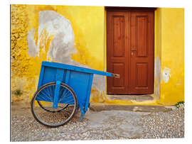 Galleritryk House with blue cart
