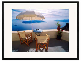 Impressão artística com moldura Varanda com vista para o mar em Oia