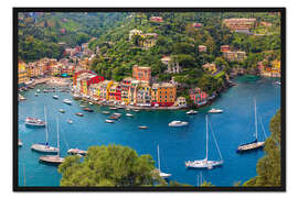 Gerahmter Kunstdruck Ligurien, Portofino mit Hafen