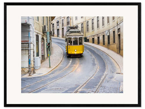 Impression artistique encadrée Tram jaune à Lisbonne