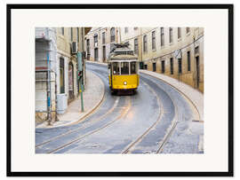 Impression artistique encadrée Tram jaune à Lisbonne