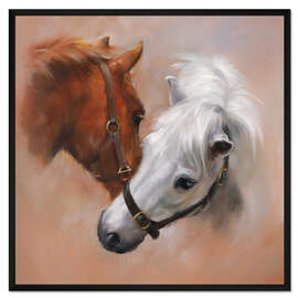 Gerahmter Kunstdruck Pferdebegrüßung