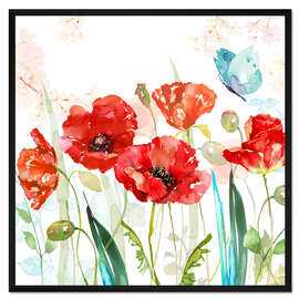 Gerahmter Kunstdruck Besucher im Mohnfeld