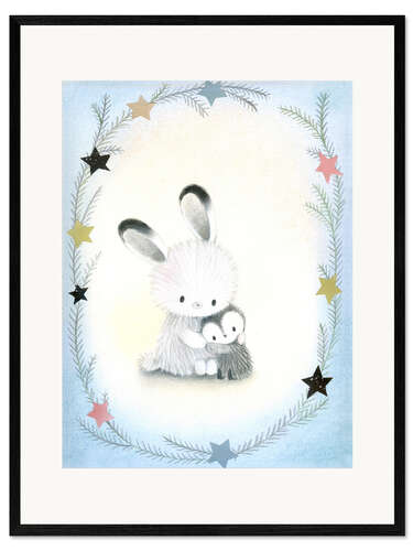 Impression artistique encadrée Lapin et son ami