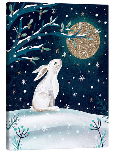 Leinwandbild Wintermond und Hase