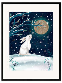 Impression artistique encadrée Winter Moon and Rabbit - Claire Mcelfatrick