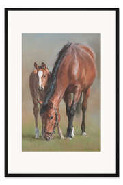 Gerahmter Kunstdruck Stute mit Fohlen