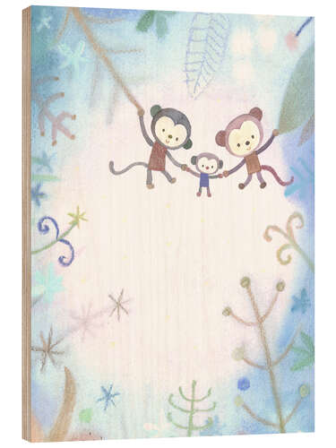 Tableau en bois Famille de singes