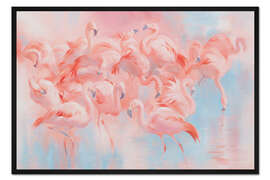 Gerahmter Kunstdruck Flamingo Schwarm