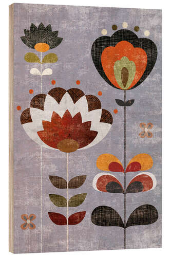 Wood print Retro flowers II