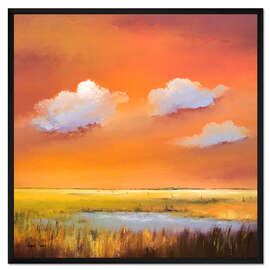 Gerahmter Kunstdruck Sonnenuntergang in den Feldern