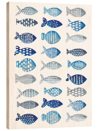 Holzbild Viele blaue Fische
