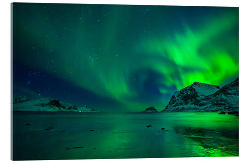 Stampa su vetro acrilico Aurora boreale a Haukland Beach