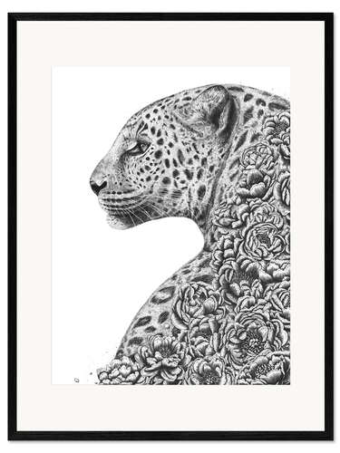 Gerahmter Kunstdruck Leopard mit Blumen
