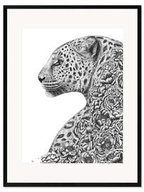 Gerahmter Kunstdruck Leopard mit Blumen