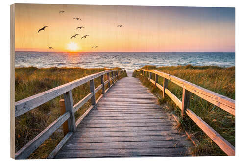 Wood print Sunset on the dune beach I