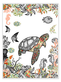 Poster Zeeschildpad in en koraalrif