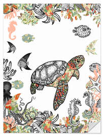 Sticker mural Tortue de mer dans un récif de corail