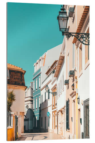 Tableau en plexi-alu Allée colorée à Cascais, Portugal