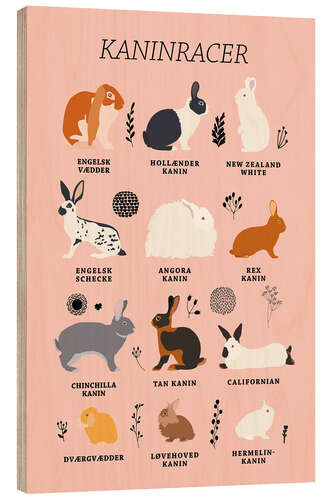 Wood print Rabbit breeds (Danish)