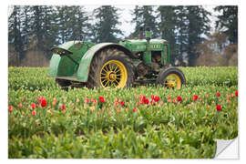 Selvklebende plakat Tractor on a tulip field