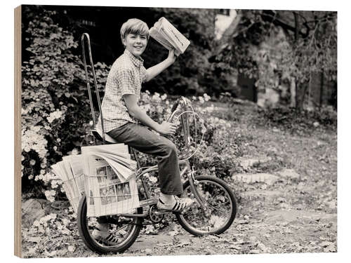 Holzbild Der Zeitungsjunge