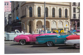 Stampa su PVC Auto d'epoca di fronte al Parque Central, L'Avana, Cuba