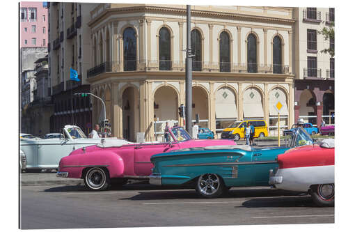 Galleritryck Vintage cars in front of Parque Central, Havana, Cuba