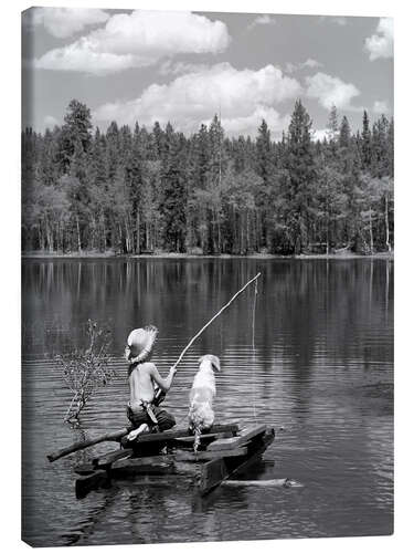 Canvas print Boy on a raft