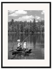 Gerahmter Kunstdruck Junge auf einem Floß