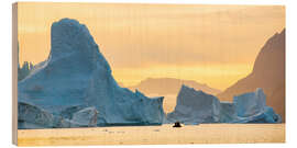 Tableau en bois Icebergs au Scoresby Sund, Groenland