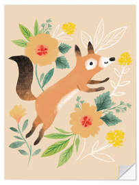 Sticker mural Renard avec des fleurs