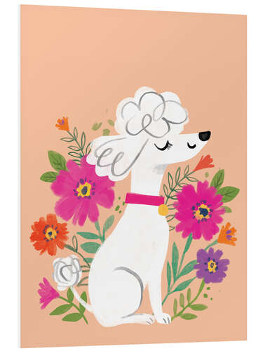 Tableau en PVC Caniche avec des fleurs